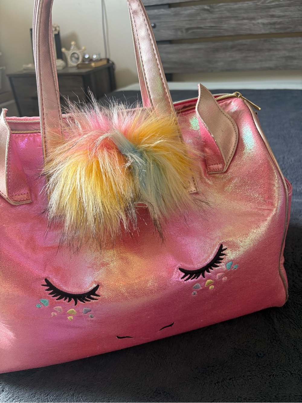 Pink Unicorn Pom-Pom Kids Travel Bag